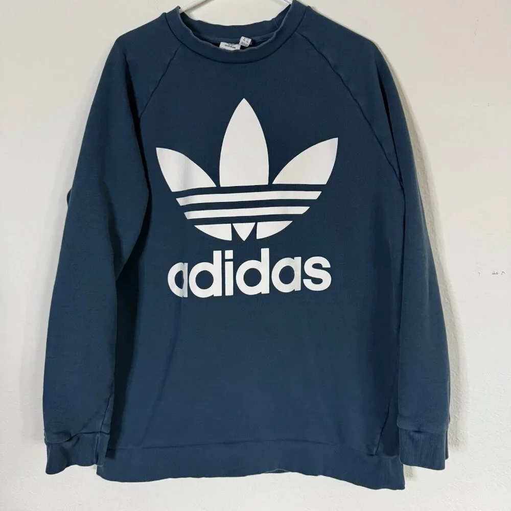 ADIDAS ORIGINALS Sweatshirt Blue Big Trefoil Logo Men's SZ XL Chore Thick